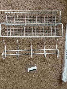 Over-The-Door Organizer with 5 Hooks and 2 Baskets- White